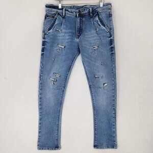 Superdry Jeans Mens 36X28 Blue Light Wash Distressed Skinny Leg Denim Stretch